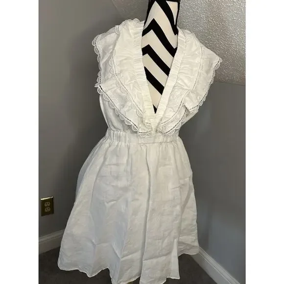 Anthropologie We Are Sundays NWT Aurora Linen Mini Dress White Ruffle Backless - Picture 7 of 12